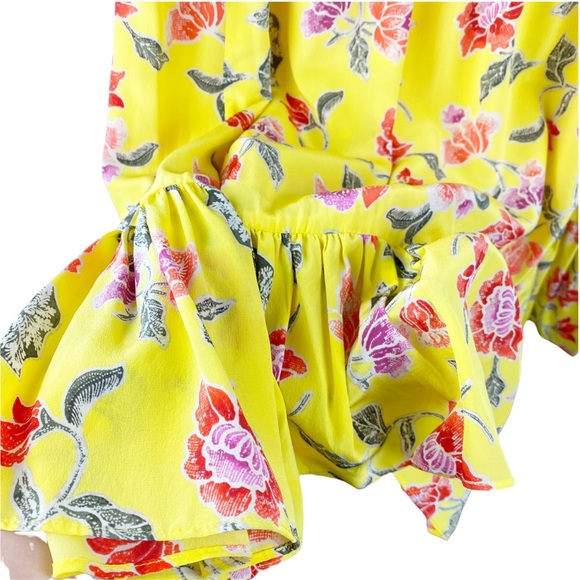 JOIE Yellow Ruffle Faux Wrap Floral SILK Midi Skirt with Tie Size 6 - Picture 6 of 11